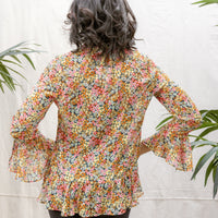 Havana Flower Ruffled Tie Blouse