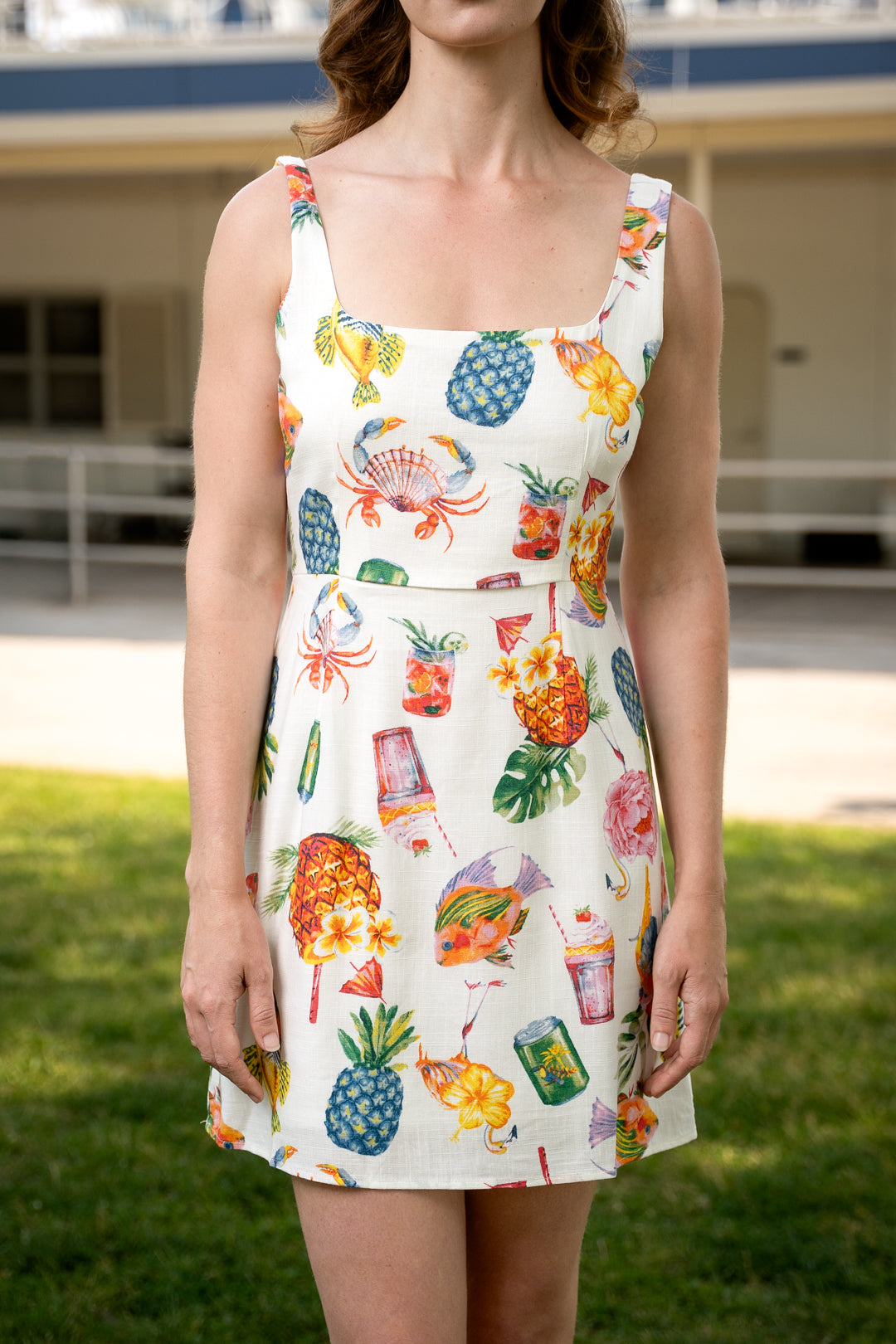 Mariana Tropical Print Linen Dress
