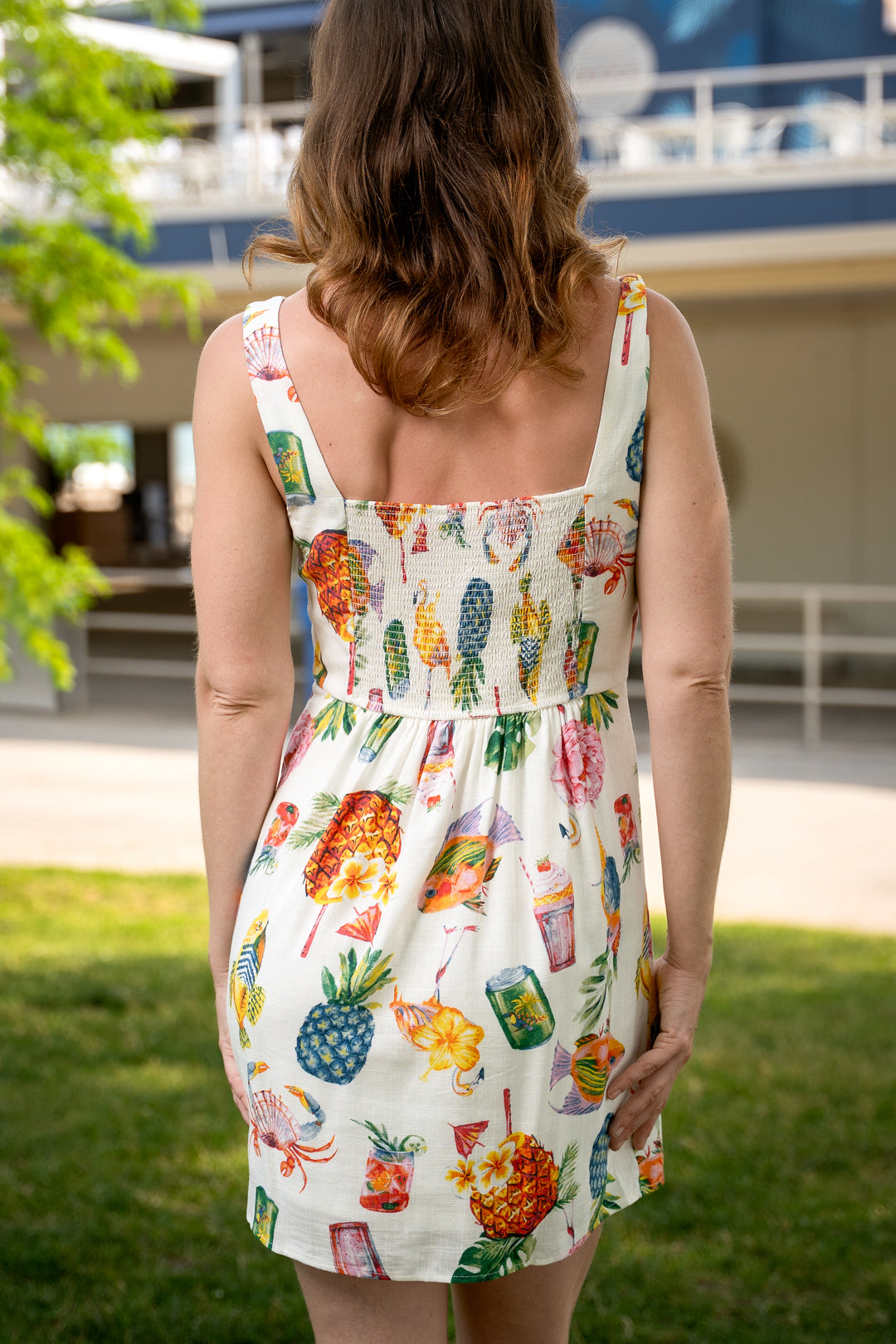 Mariana Tropical Print Linen Dress