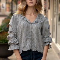 London Check Ruffle Blouse
