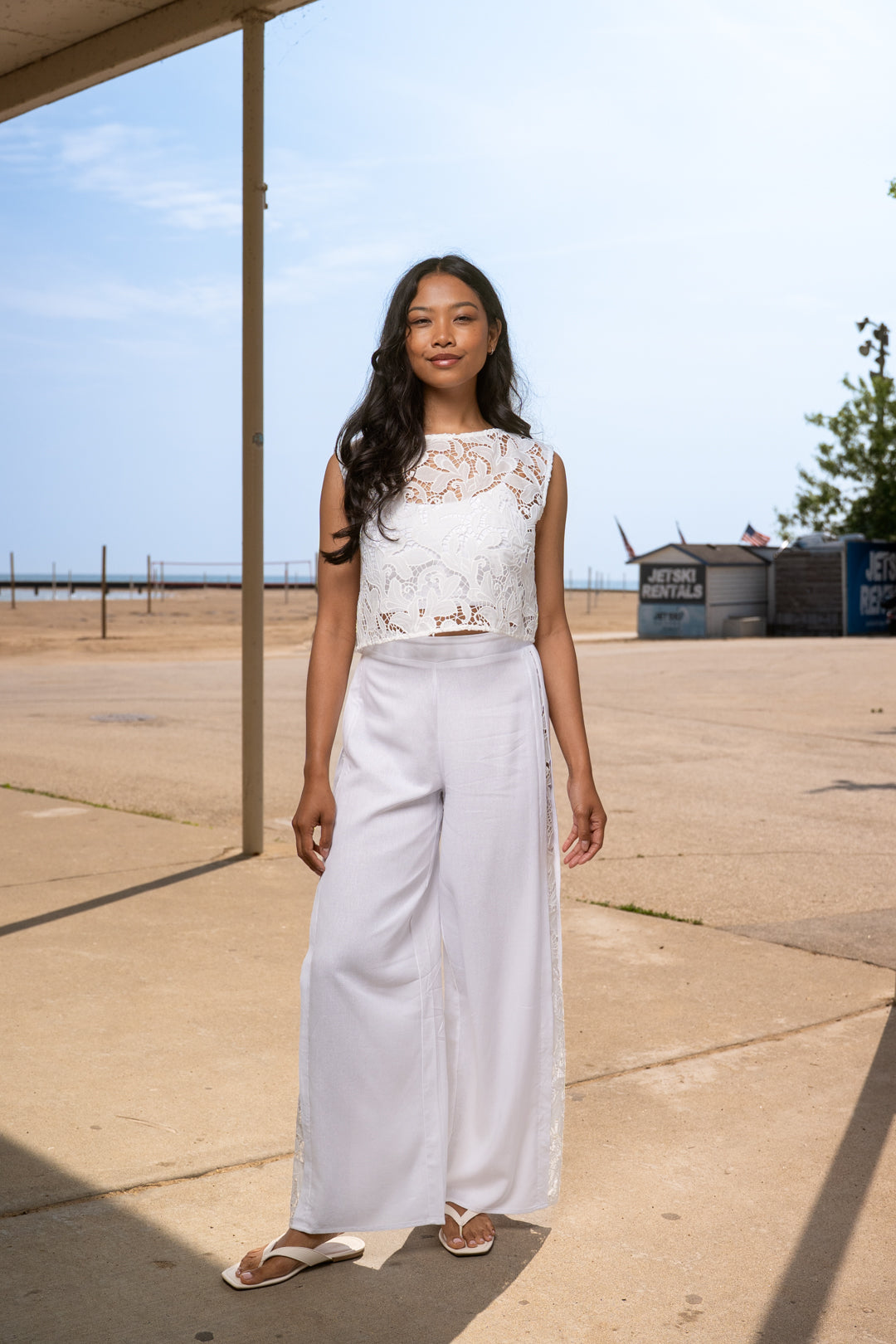 Èze Two-Piece Linen & Lace Set