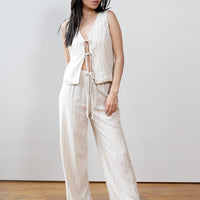 Spain Pinstripe Wide Leg Linen Pants (Matching Set)