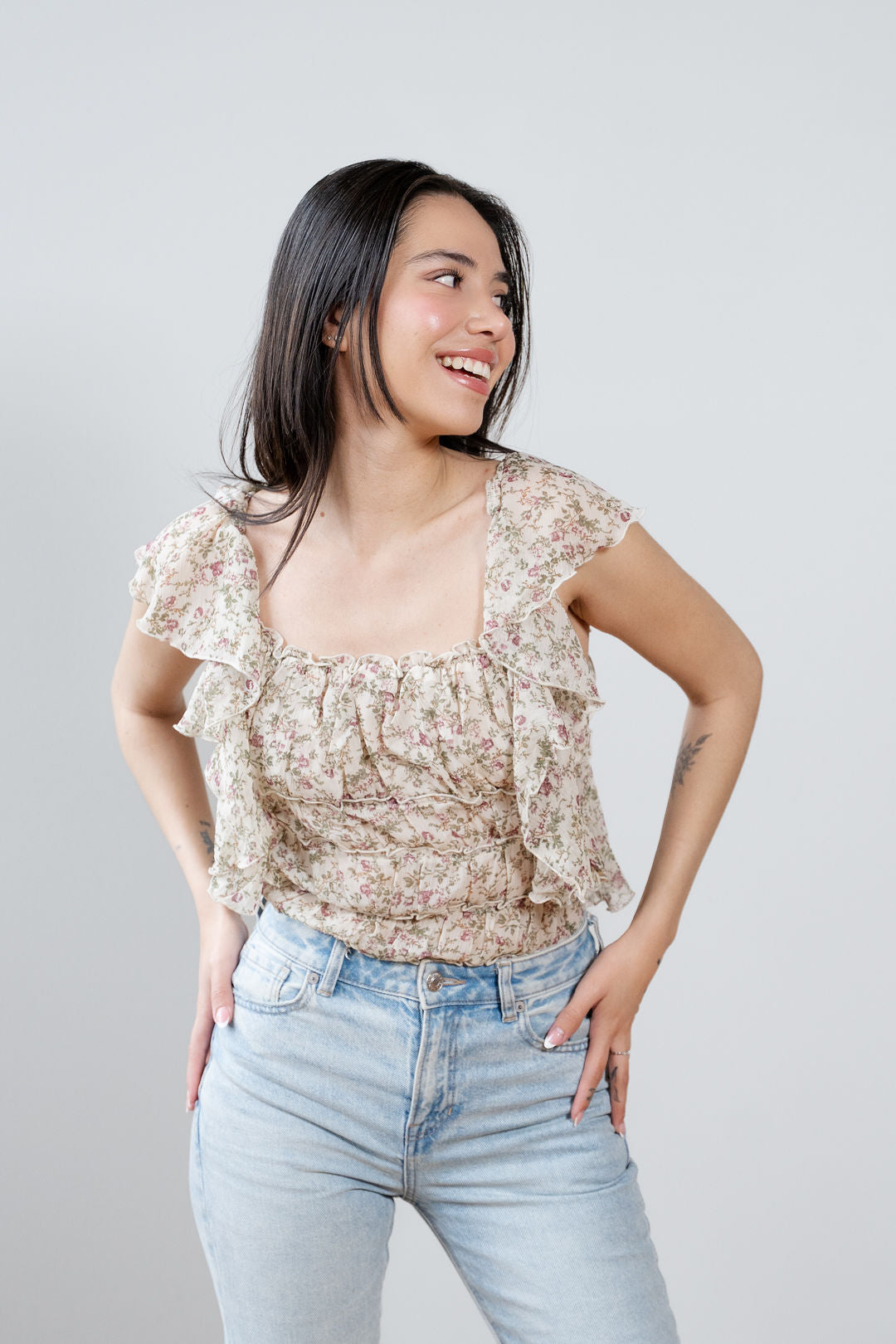 Marina Floral Ruffle Bodysuit