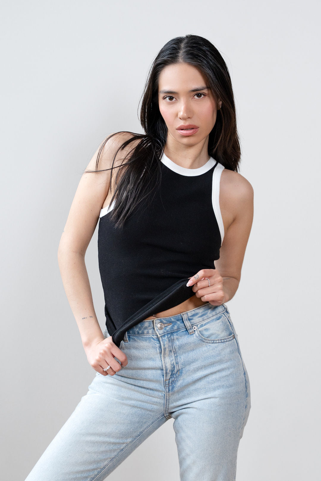 Noor Contrast Trim Racerback Knit Tank