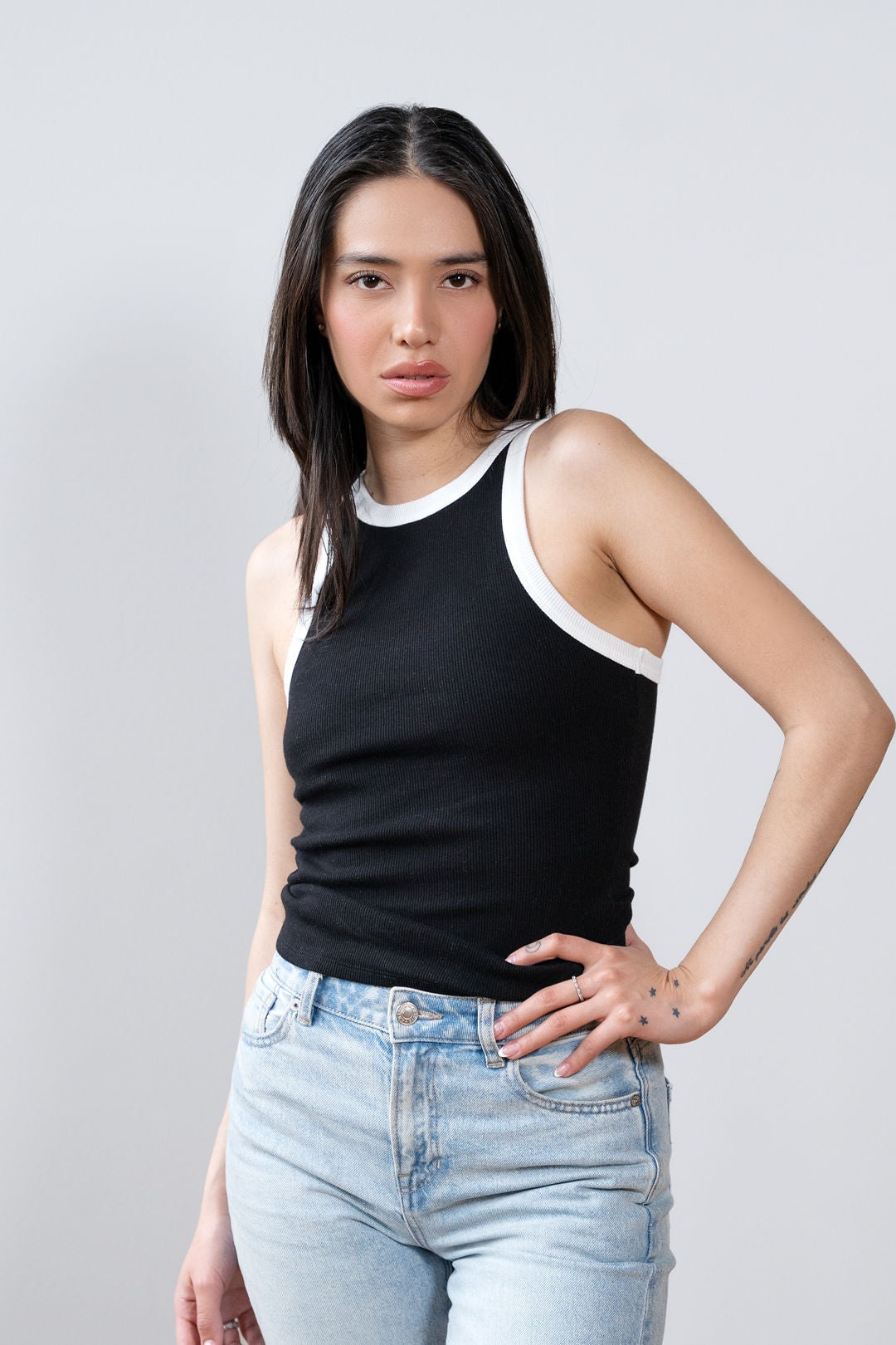 Noor Contrast Trim Racerback Knit Tank