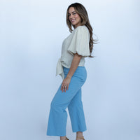 Azure Linen Blend Ankle Pants