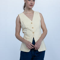 Celine Butter Linen Vest Top