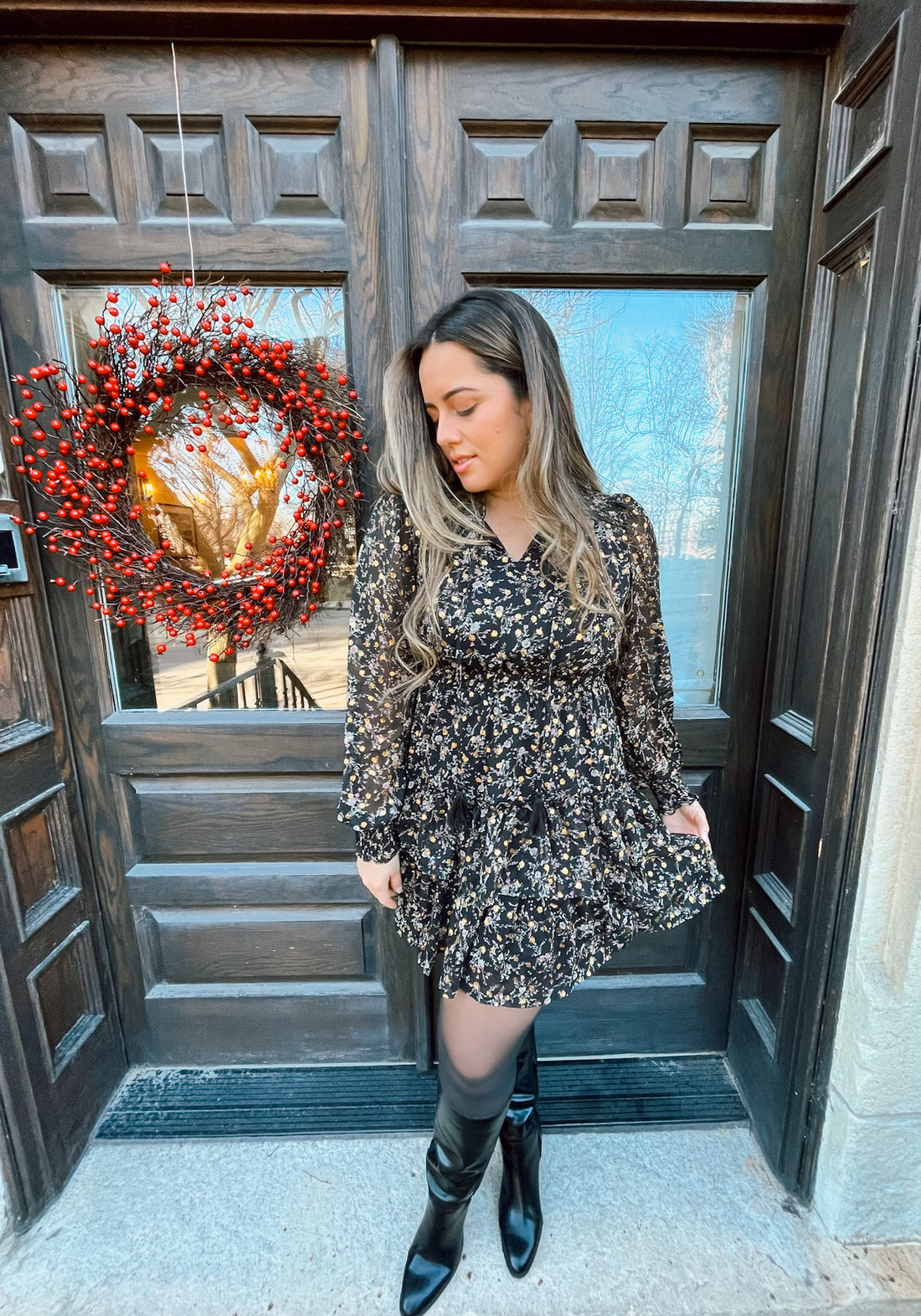 Ray Floral Gold Speckled Dress