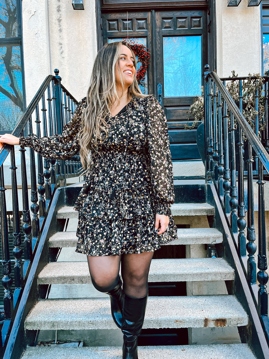 Ray Floral Gold Speckled Dress
