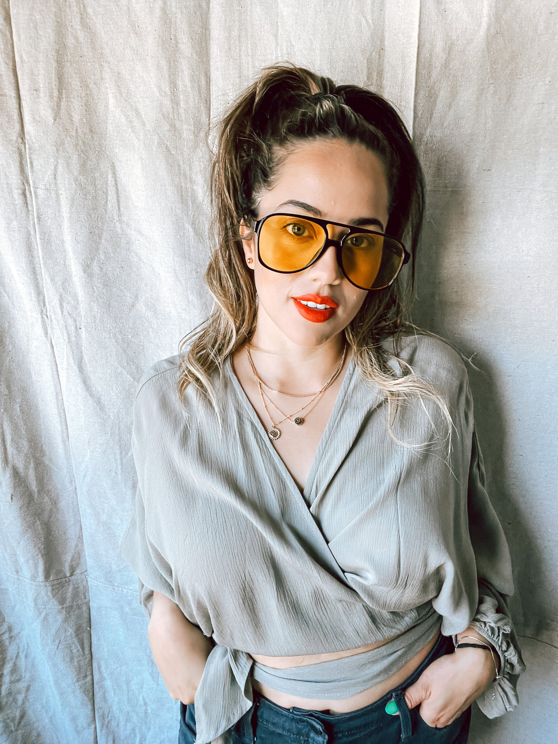 Camila Olive Long Sleeve Crop Top