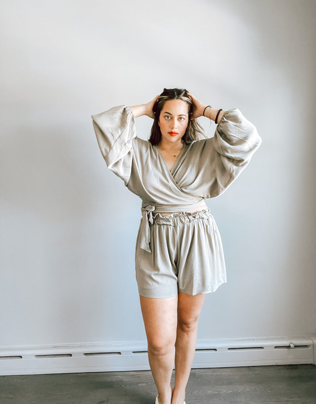 Camila Olive Long Sleeve Crop Top