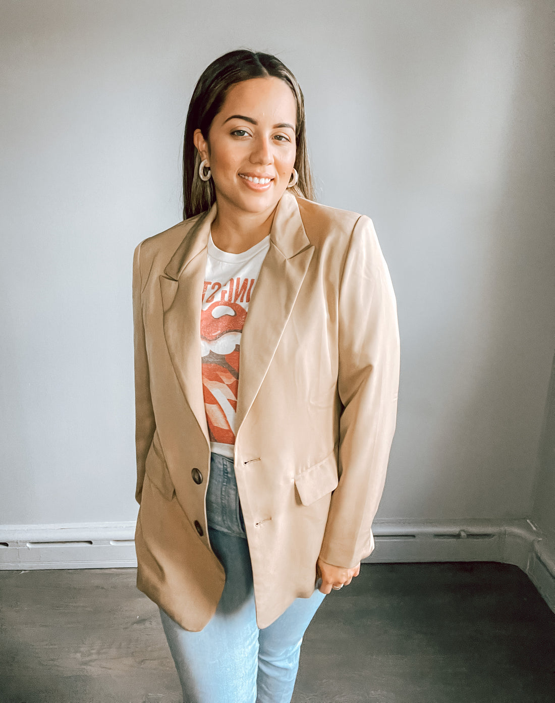 Emily Soft Drapery Twill Button Front Blazer