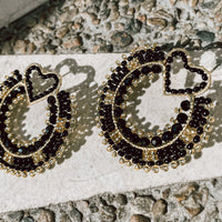 Catalina Black Beaded Heart Detail Earrings