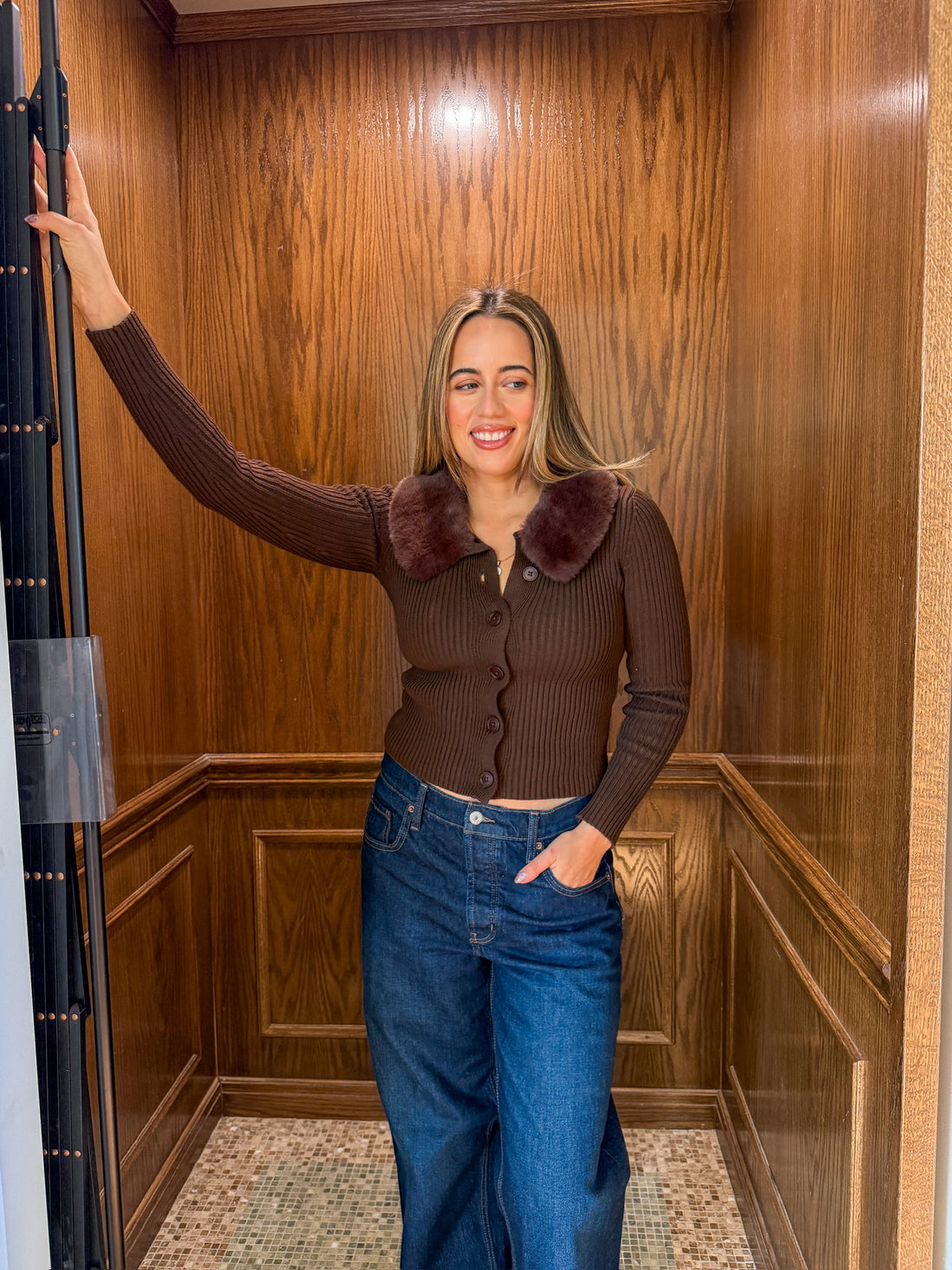 Stella  Faux Fur Collar Cardigan