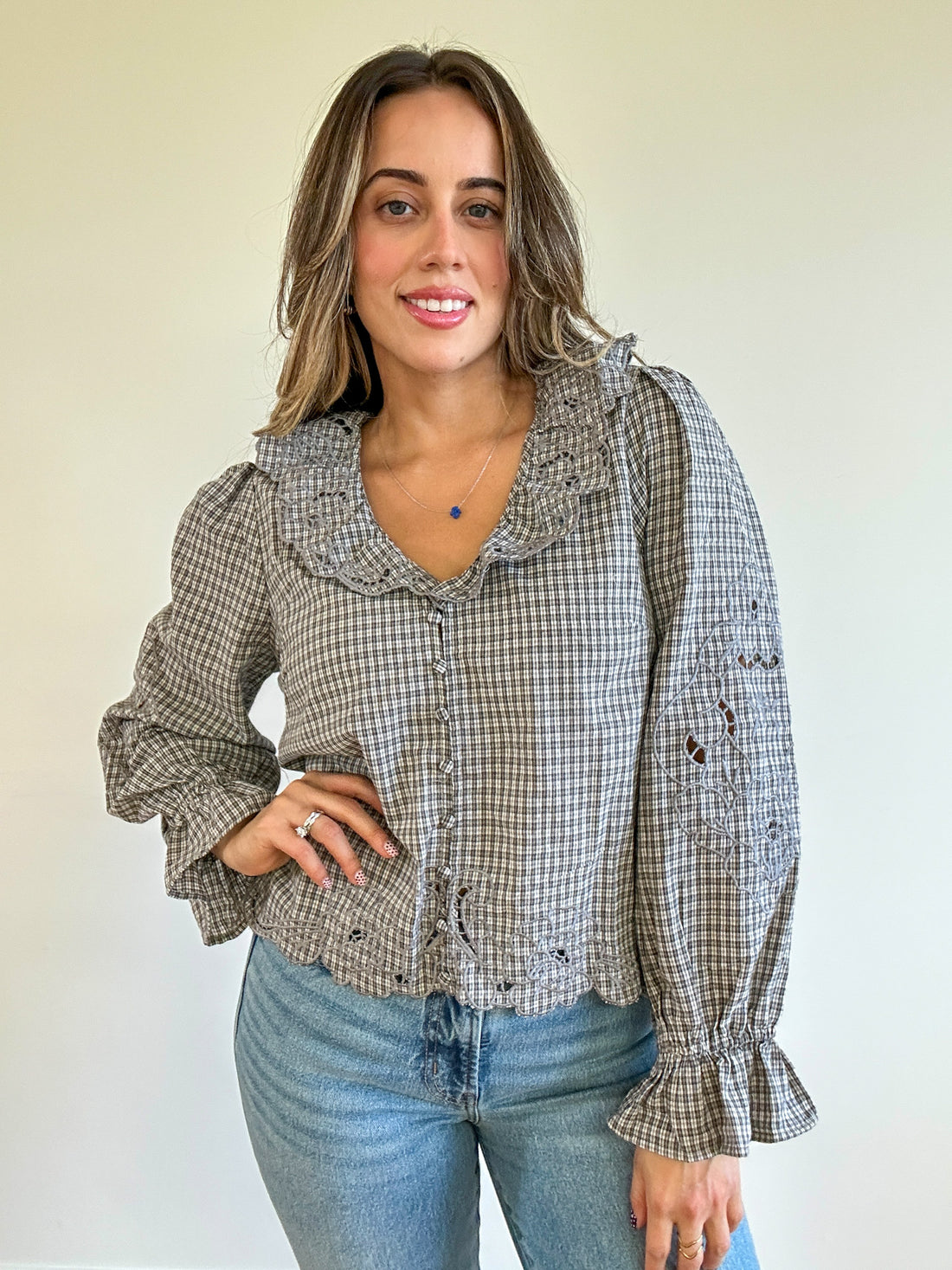 London Check Ruffle Blouse