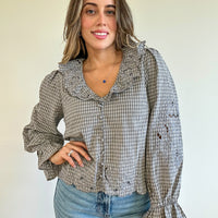 London Check Ruffle Blouse