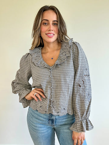 London Check Ruffle Blouse