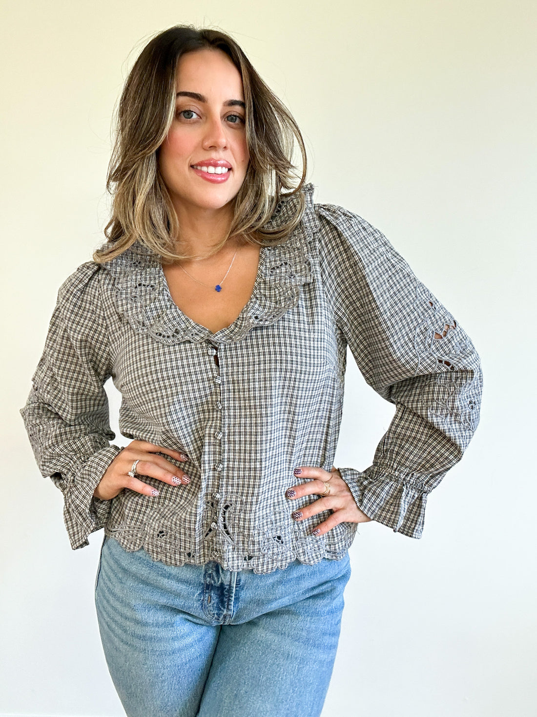 London Check Ruffle Blouse