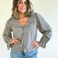 London Check Ruffle Blouse