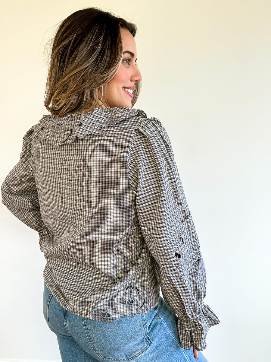 London Check Ruffle Blouse