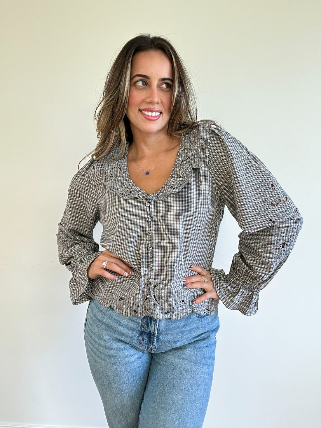 London Check Ruffle Blouse