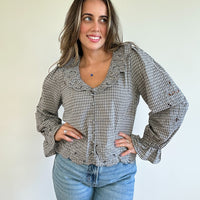 London Check Ruffle Blouse