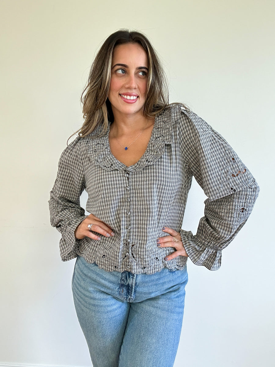 London Check Ruffle Blouse