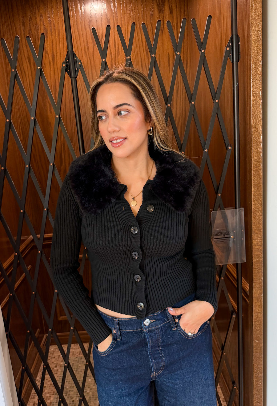 Stella  Faux Fur Collar Cardigan