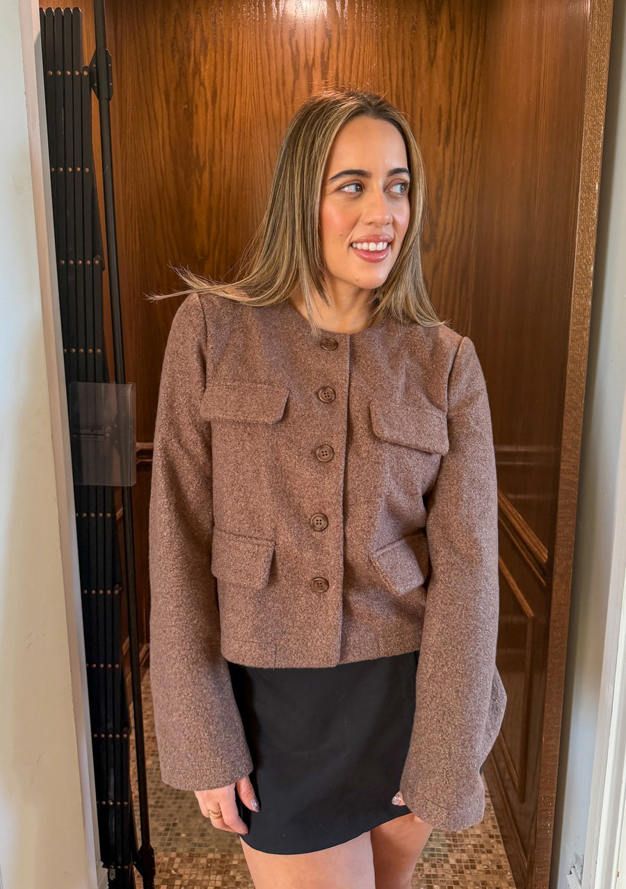 Olivia Tweed Button-Down Shirt Jacket