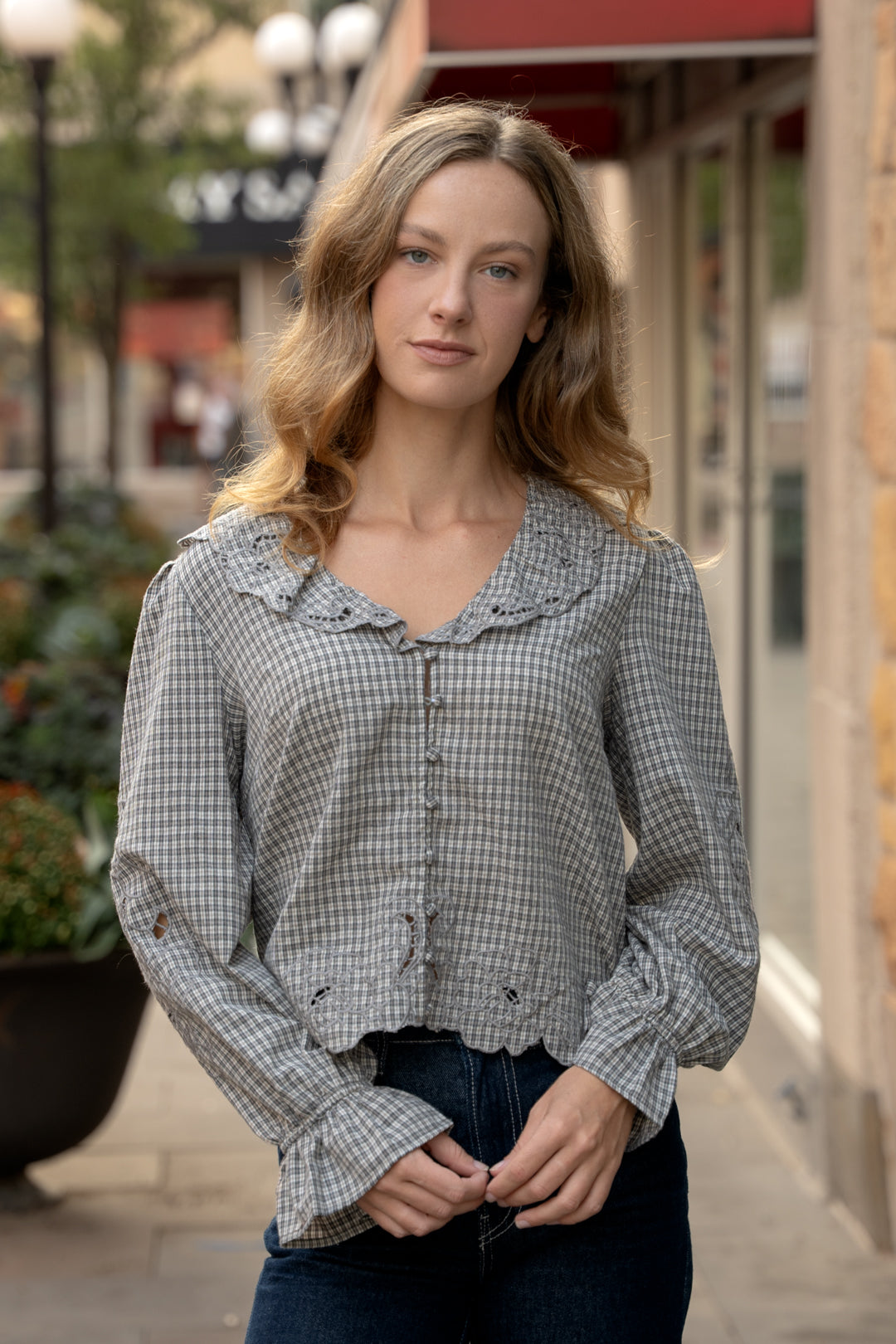 London Check Ruffle Blouse