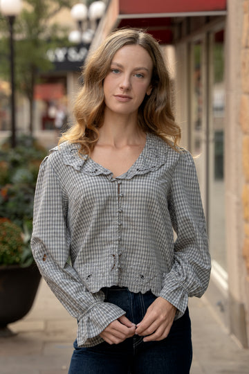London Check Ruffle Blouse