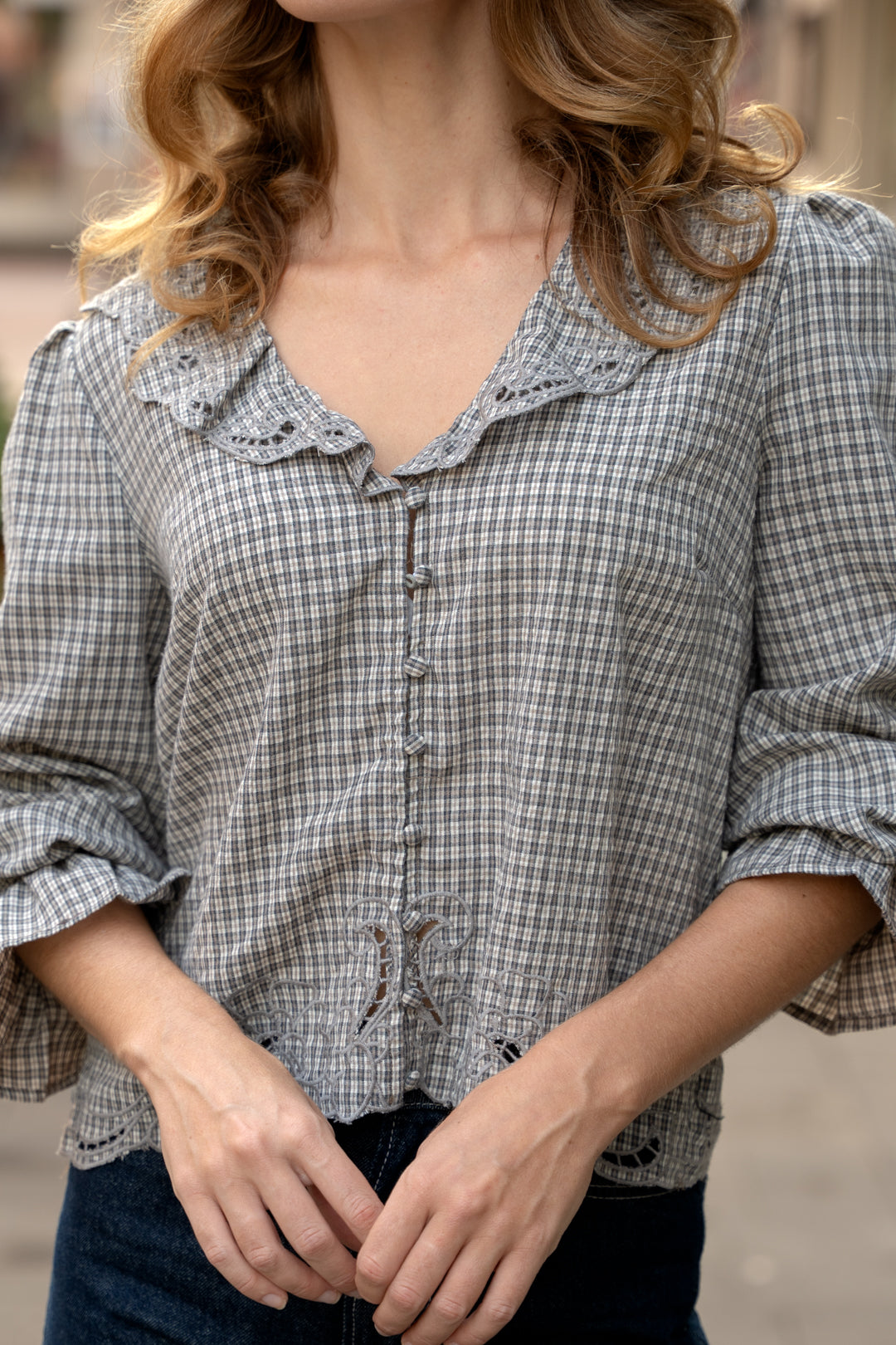 London Check Ruffle Blouse