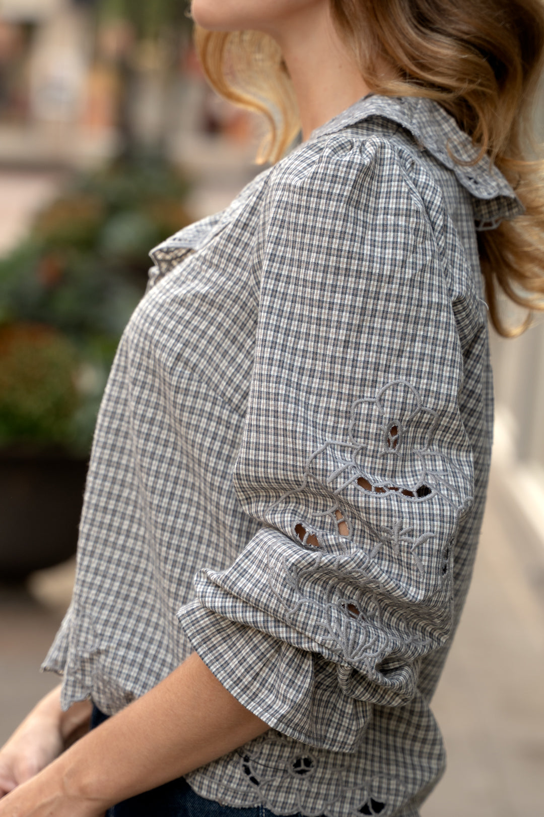 London Check Ruffle Blouse