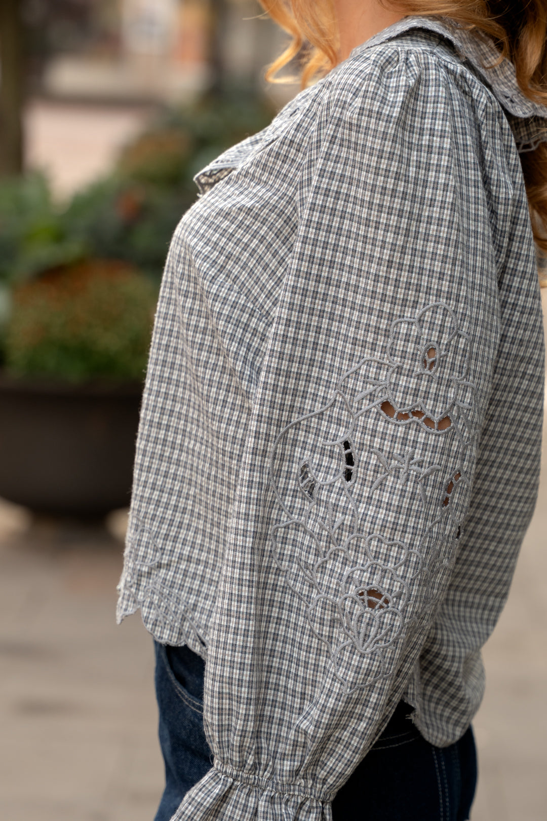 London Check Ruffle Blouse