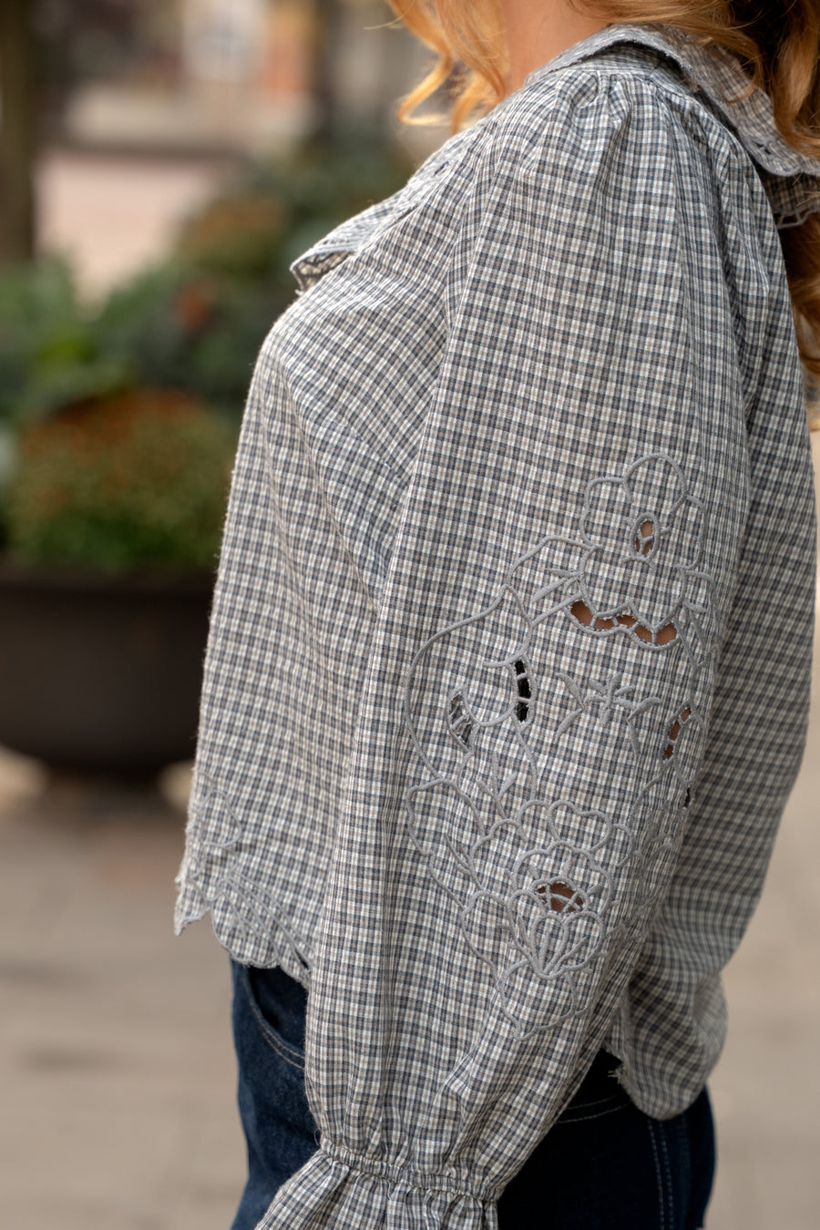 London Check Ruffle Blouse