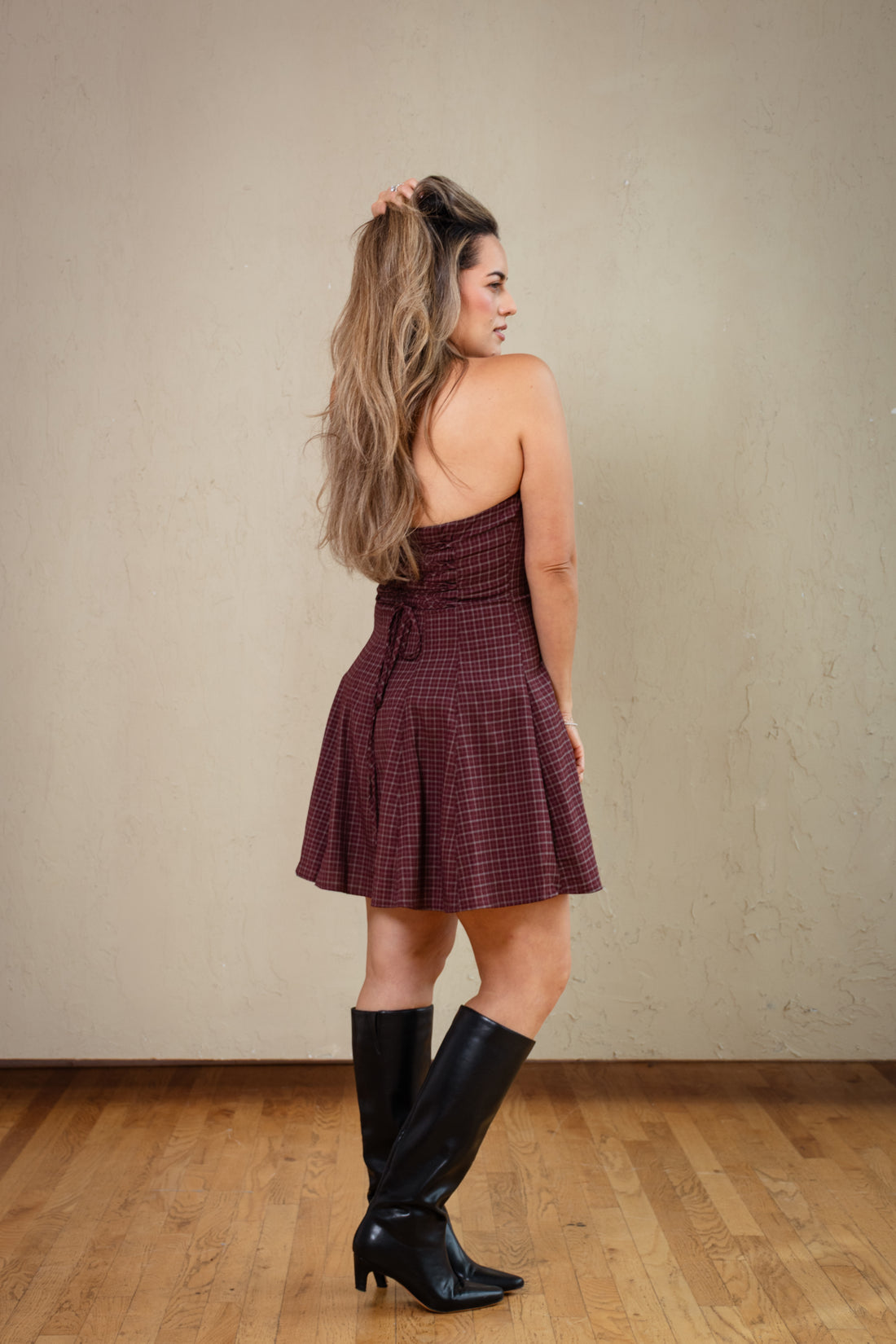 Siena Plaid Halter Mini Dress