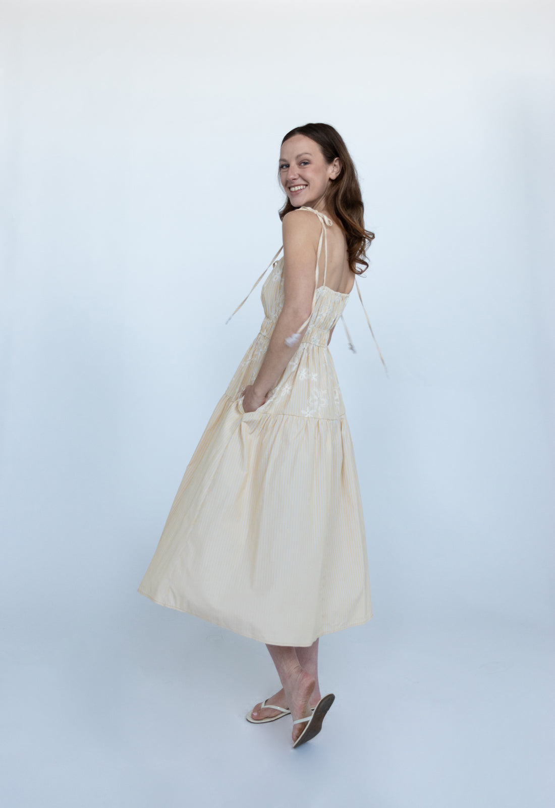 Coralie Embroidered Stripe Midi Dress
