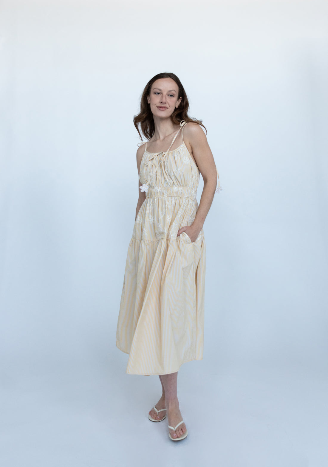 Coralie Embroidered Stripe Midi Dress