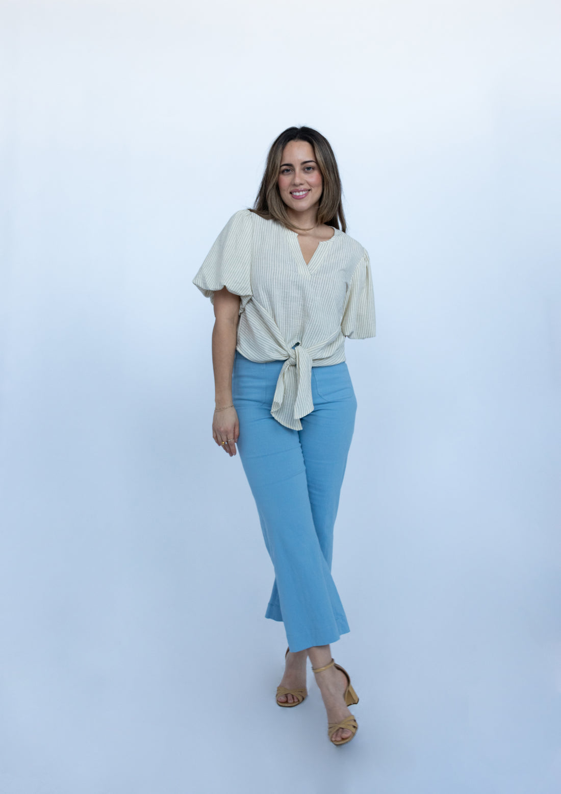 Azure Linen Blend Ankle Pants