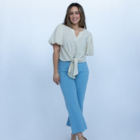 Azure Linen Blend Ankle Pants