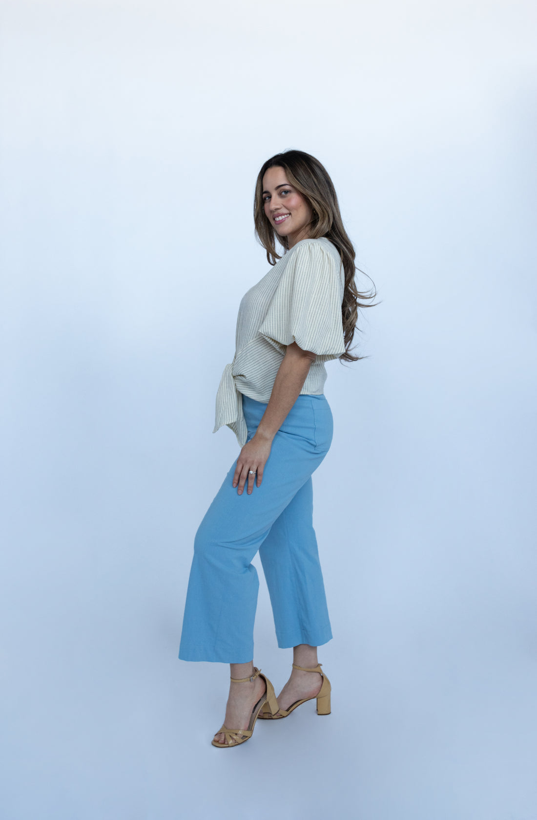 Azure Linen Blend Ankle Pants