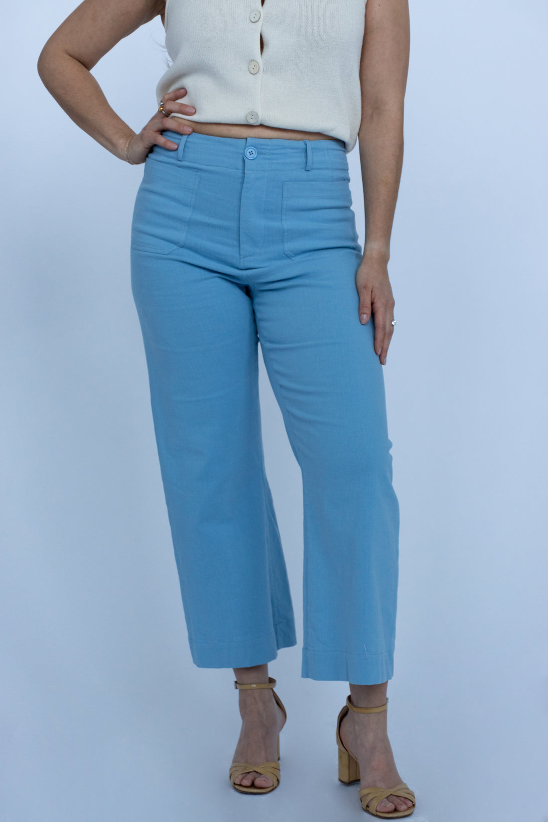 Azure Linen Blend Ankle Pants