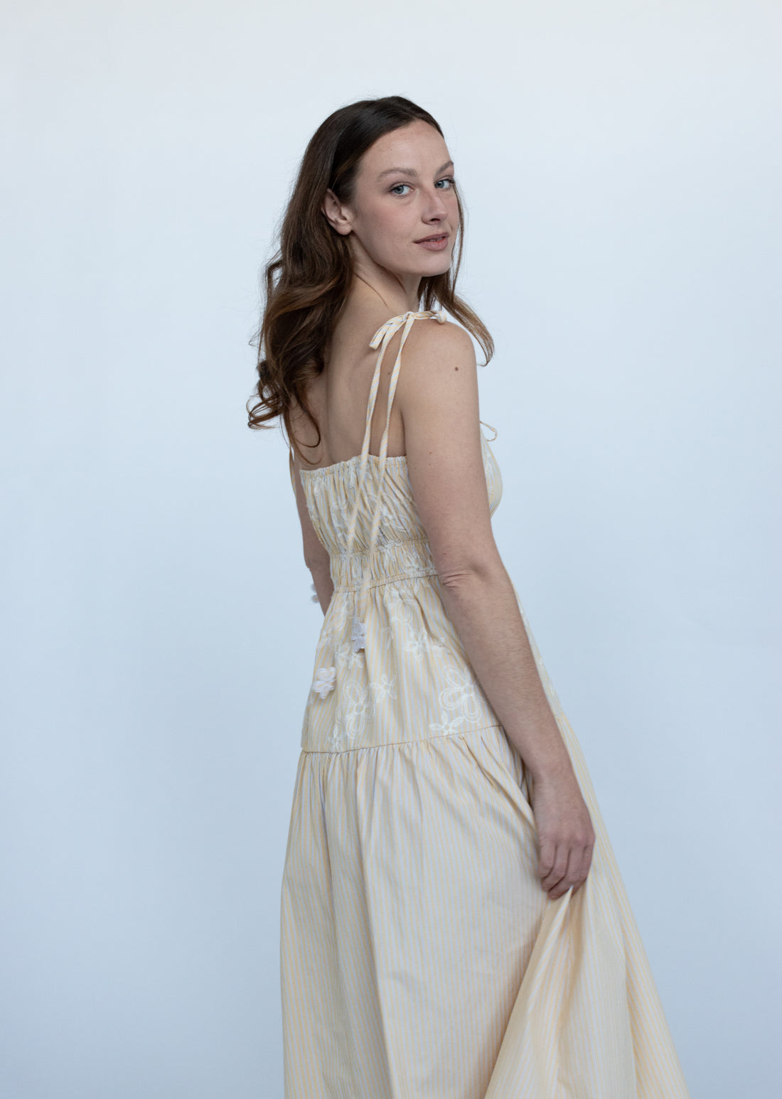 Coralie Embroidered Stripe Midi Dress
