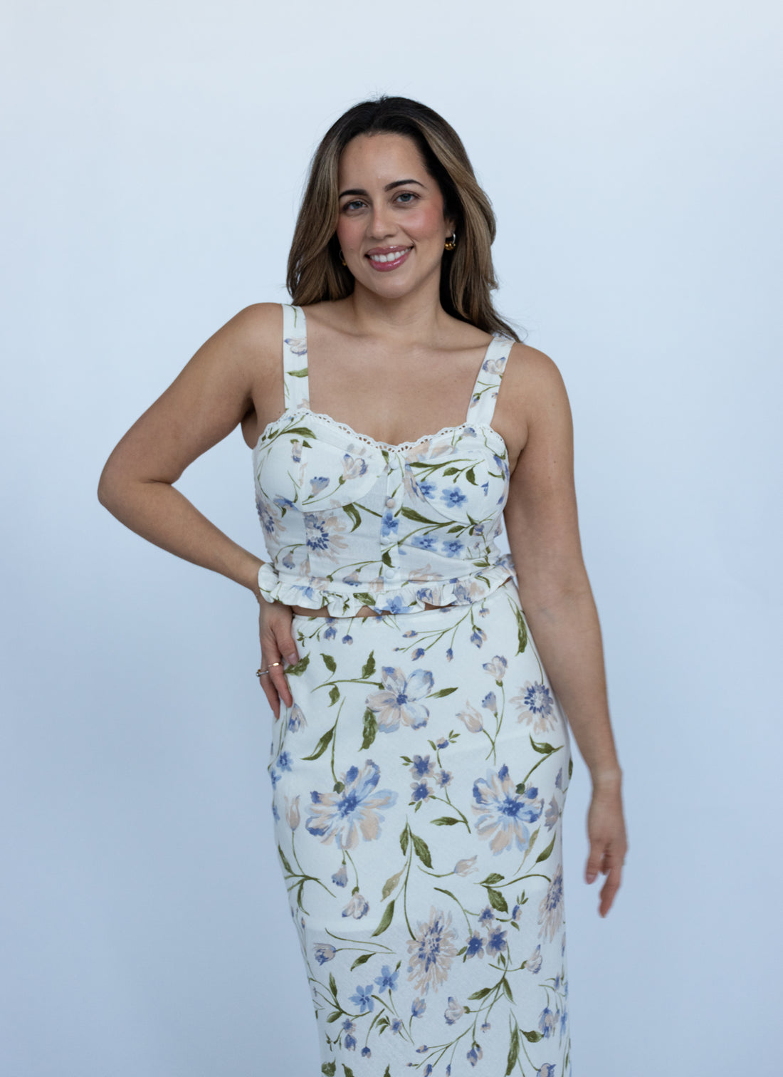 Celeste Floral Linen Midi Skirt (set)