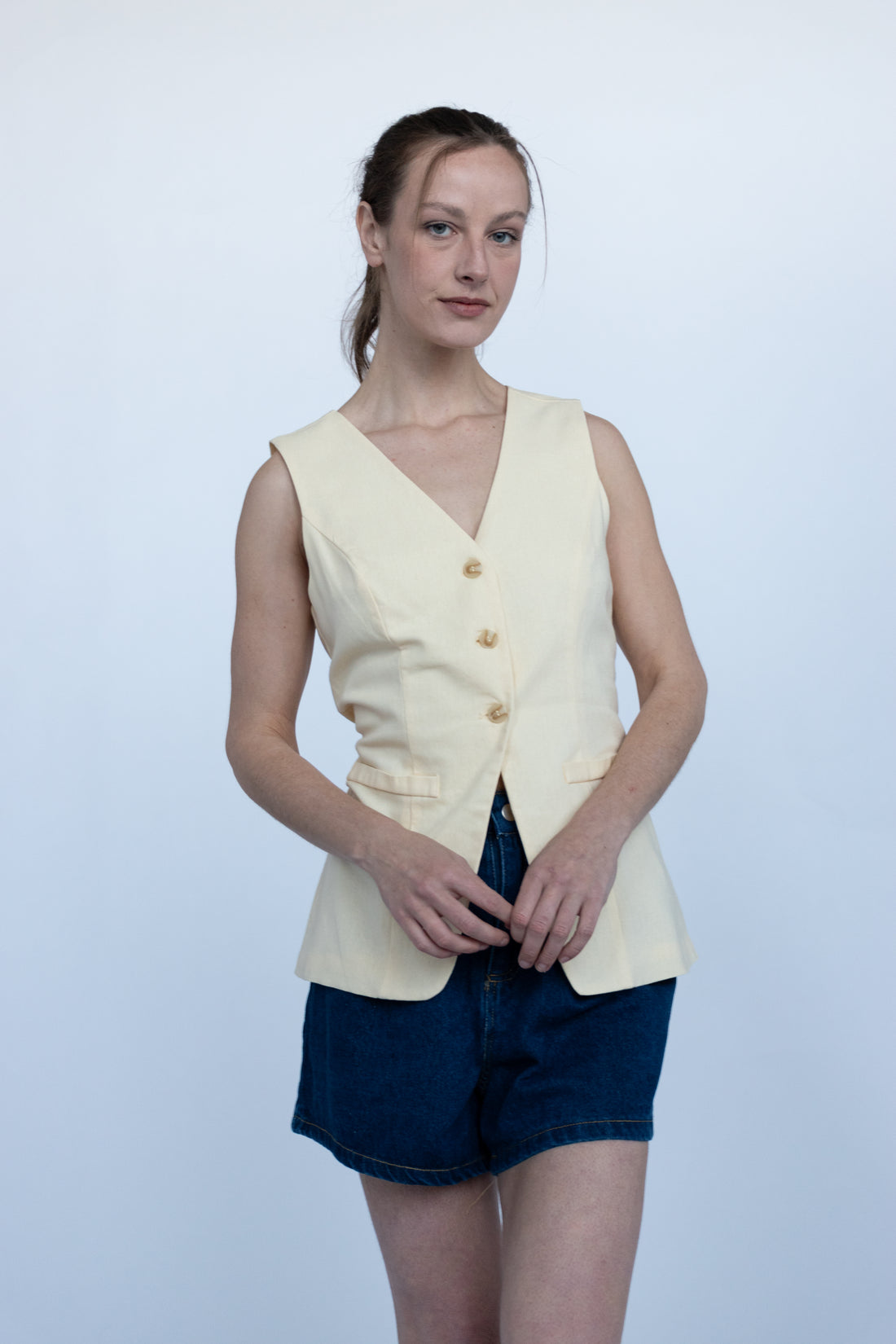 Celine Butter Linen Vest Top