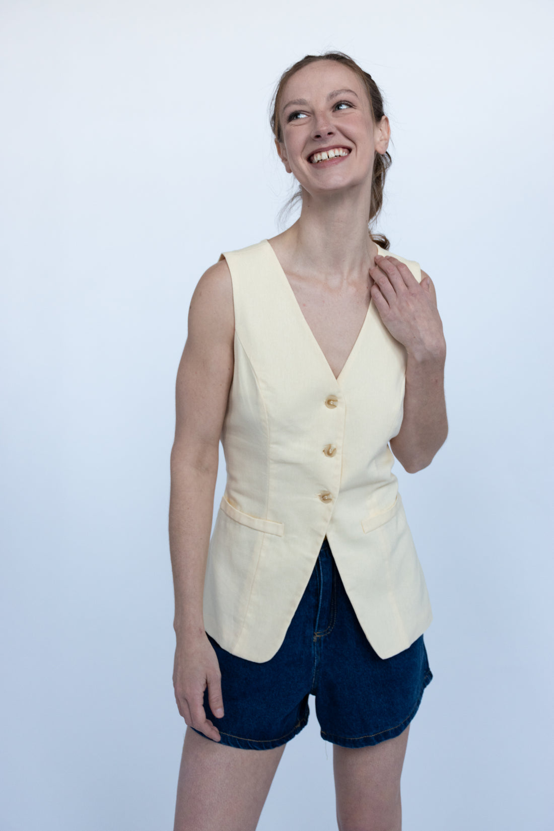 Celine Butter Linen Vest Top