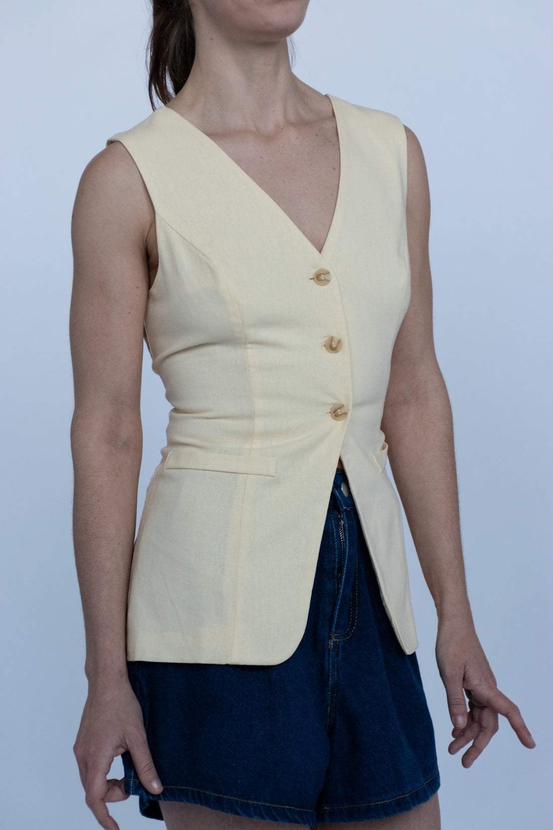 Celine Butter Linen Vest Top