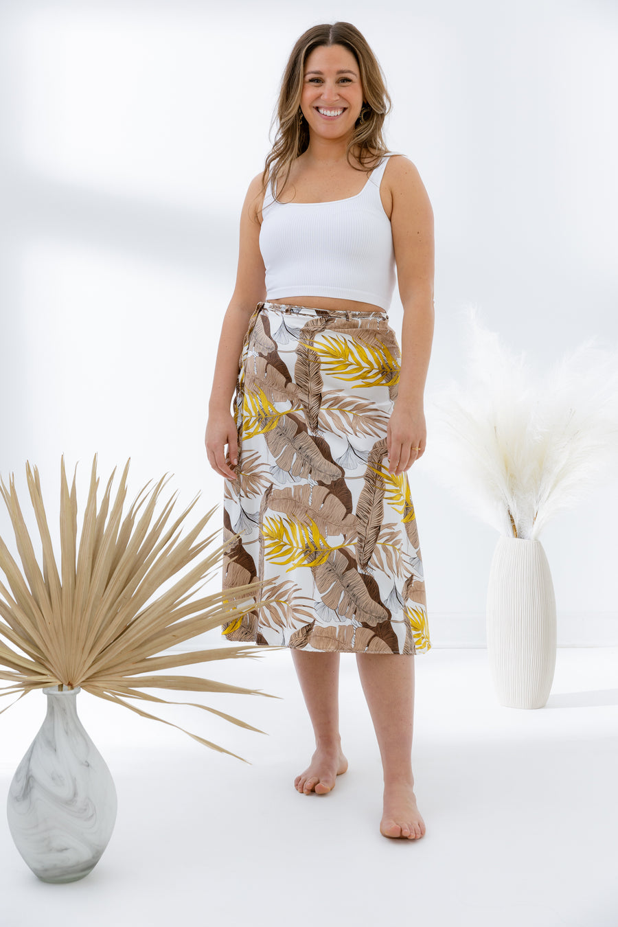 Michaela Midi Tropical Print Skirt