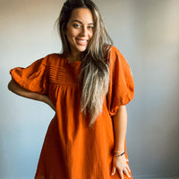Hazel Puff Sleeves Woven Shift Dress with Pockets
