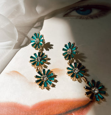 Poppy Triple Flower Rhine Stone earrings